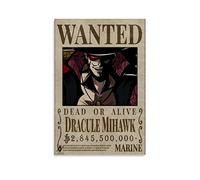 Poster One Piece Wanted Vinsmoke Dracule Mihawk - Toile décorative pour salon, chambre à coucher - 30 x 45 cm