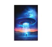 Poster OVNI sur toile représentant un extraterrestre enlevé pour chambre à coucher 60 x 90 cm