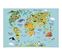 Poster Panorama pour chambre d’enfants Mapa Mundi Niño Animaux100x70 cm - Imprimée sur Poster - Décoration Murale Enfant