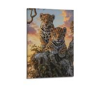 Poster Panthera Onca Cubs in Twilight Jungle - Impression sur toile décorative pour chambre à coucher - 50 x 75 cm