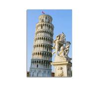 Poster paysage urbain Tour penchée de Pise Italie - Art mural rétro esthétique - Décoration d'intérieur et de bureau - 60 x 90 cm - Style rétro - Sans cadre