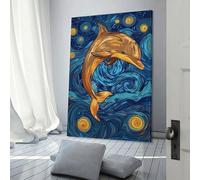 Poster personnalisable sur toile représentant un dauphin dans une nuit étoilée, décoration pour la maison, le bureau, le salon, la chambre à coucher, idée cadeau d'anniversaire pour femme, 20 x 30 cm