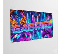 Poster personnalisé prénom design gamer console affiche murale déco chambre enfant ou ado gaming néon manette cadeau personnalisé anniversaire Noël affiche murale prénom gaming
