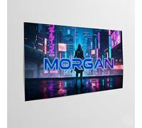 Poster personnalisé prénom garçon design cyberpunk japonais affiche murale néon futuriste déco chambre ado ou gamer Tokyo night cadeau personnalisé anniversaire Noël affiche murale urbaine rétrofutur