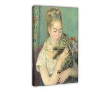 Poster Pierre Auguste Renoir Femme avec un chat Décoration sur toile pour chambre à coucher Paysage sportif Cadre cadeau 30 x 45 cm