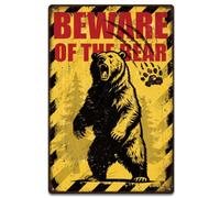 Poster Plaque Metal Attention À L'Ours Plaque Signe M | Poster Plaque Metal Mieux Durable Panneaux Métalliques Pour Salon Bureau Café Affiche Métal