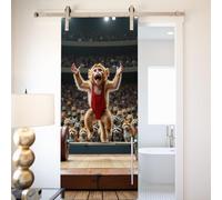 Poster pour Porte Singe Rouge Brun Stickers Porte Chambre Salon Cuisine Vinyle Imperméable Autocollants de Décoration Intérieur Extérieur Amovible (77x200 cm)