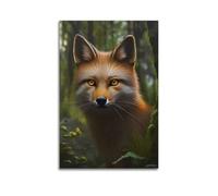 Poster réaliste renard forêt gros plan yeux jaunes affiche sur toile pour salon, chambre à coucher, 50 x 75 cm, style sans cadre