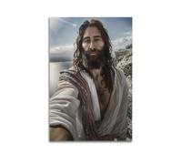 Poster religieux chrétien inspiré de Jésus au bord de la mer inspiré du linceul de Turin - Poster de Jésus sur le bord de mer - Poster décoratif sur toile pour décoration de chambre à coucher -