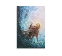 Poster religieux chrétien « Jesus Reaches Out His Hand to Save The Water » - Poster décoratif sur toile - Poster mural moderne pour chambre à coucher - 30 x 45 cm