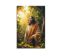 Poster religieux Jésus, orange, châle, fleur, buisson, décoration murale sur toile, peinture esthétique pour salon, chambre à coucher, 40 x 60 cm, style sans cadre