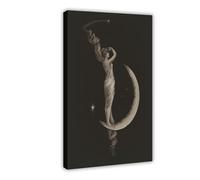 Poster rétro art nouveau sur toile déesse de la lune - Décoration murale pour salon, chambre à coucher - 30 x 45 cm