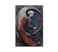 Poster rétro art nouveau sur toile représentant un ange ailé rouge - Décoration murale pour salon, chambre à coucher - 40 x 60 cm