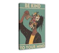 Poster rétro « Be Kind To Your Mind » sur toile - Décoration murale pour salon, chambre à coucher - 30 x 45 cm