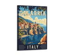 Poster rétro Calabre ville côtière d'Italie - Art mural moderne sur toile - Décoration esthétique - 20 x 30 cm - Style cadre