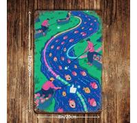 Poster rétro en métal avec code binaire qui coule dans la rivière (1) - Décoration murale - 20 x 30 cm