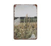 Poster rétro en métal avec fantômes dans la mer de fleurs - Décoration murale - 20 x 30 cm