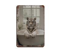 Poster rétro en métal avec inscription Tiger In Tub - Décoration murale - 20 x 30 cm