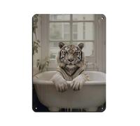 Poster rétro en métal avec inscription « Tiger In Tub » - Décoration murale - 30 x 40 cm
