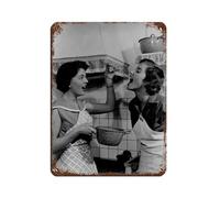 Poster rétro en métal avec inscription « Women Eating Spaghetti in The Kitchen » - Décoration murale - 30 x 40 cm