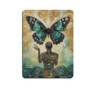 Poster rétro en métal avec métamorphose papillon et statue - Décoration murale - 30 x 40 cm