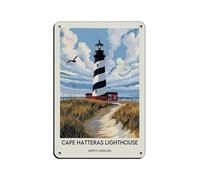 Poster rétro en métal avec motif phare du Cap Hatteras - Décoration murale - 20 x 30 cm
