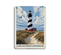 Poster rétro en métal avec motif phare du Cap Hatteras - Décoration murale - 30 x 40 cm