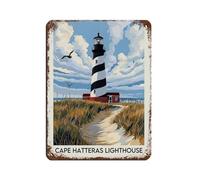 Poster rétro en métal avec motif phare du Cap Hatteras - Décoration murale - 30 x 40 cm