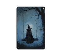 Poster rétro en métal avec sorcière sur une balançoire, Dark Academia - Décoration murale - 20 x 30 cm