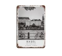 Poster rétro en métal « Basel Travel Switzerland » - Décoration murale - 20 x 30 cm
