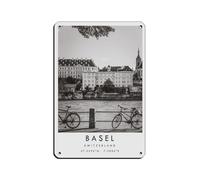 Poster rétro en métal « Basel Travel Switzerland » - Décoration murale - 20 x 30 cm