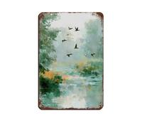 Poster rétro en métal Canards colverts volant sur le lac - Décoration murale - 20 x 30 cm