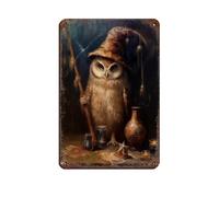 Poster rétro en métal Chouette sorcière Halloween - Décoration murale - 20 x 30 cm