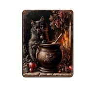 Poster rétro en métal motif chat noir sorcière chaudron chic art rétro peinture fer bar personnes grotte café famille garage poster décoration murale 30 x 40 cm