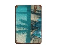 Poster rétro en métal « Palm Shadows by The Poolside » - Décoration murale - 20 x 30 cm