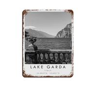 Poster rétro en métal sur le lac de Garde - Affiche en métal - Décoration murale - 30 x 40 cm