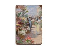 Poster rétro en métal « The Flower Market » de Victor Gabriel Golbert - Décoration murale - 20 x 30 cm
