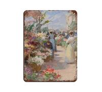 Poster rétro en métal « The Flower Market » de Victor Gabriel Golbert - Décoration murale - 30 x 40 cm