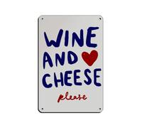 Poster rétro en métal « Wine And Cheese Please » - Décoration murale - 20 x 30 cm
