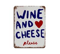 Poster rétro en métal « Wine And Cheese Please » - Décoration murale - 30 x 40 cm