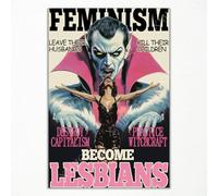 Poster rétro féministe de bande dessinée - Art mural féministe vintage - Déclaration audacieuse - Art lesbien - Destroy Capitalism Practice Sorcellerie Politique Poster de propagande féministe - 20,3