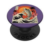 Poster rétro Koi Fish Tropical Great Wave Art Japonais PopSockets PopGrip Adhésif