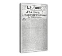 Poster rétro Magazine J'accuse d'Emile Zola (1) - Impression sur toile - Décoration murale pour salon, chambre à coucher, avec cadre - 20 x 30 cm