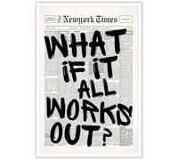 Poster rétro noir et blanc « What If It All Works Out » sur toile murale avec citation positive et affirmante minimaliste pour maison, chambre à coucher, dortoir, 30,5 x 45,7 cm, sans cadre