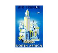 Poster rétro sur toile Air France Afrique du Nord - Décoration pour chambre à coucher, bureau, chambre - Cadeau 40 x 60 cm