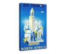 Poster rétro sur toile Air France Afrique du Nord - Décoration pour chambre à coucher, bureau, chambre - Cadeau 40 x 60 cm