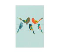 Poster rétro sur toile Motif oiseaux sur fil métallique 30 x 45 cm