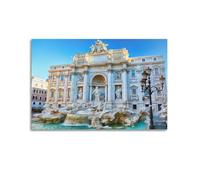 Poster Sculpture baroque Fontaine de Trevi Roma avec sculpture classique en pierre et flux d'eau, impression murale sur toile, décoration moderne pour chambre à coucher, 50 x 75 cm