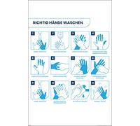 Poster signalant « Richtig Händewaschen Infographie » - Impression - 61 x 91,5 cm + 2 barres d'affiche en plastique de 62 cm - Noir