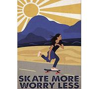 Poster Skate More Worry Less de style rétro - Décoration murale en métal - 20,3 x 30,5 cm